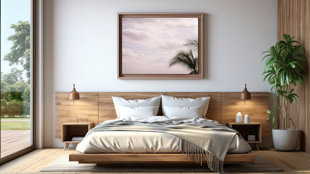 Sample frame set against a comfortable taupe bedroom backdropの素材