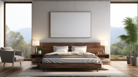 Sample frame set against a comfortable taupe bedroom backdropの素材