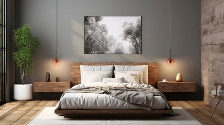Sample frame set against a comfortable taupe bedroom backdropの素材