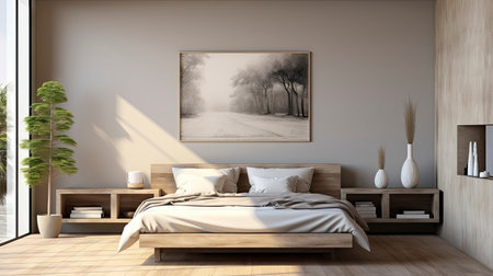 Sample frame set against a comfortable taupe bedroom backdropの素材