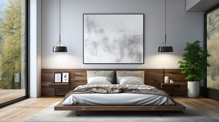 Sample frame set against a comfortable taupe bedroom backdropの素材