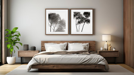 Sample frame set against a comfortable taupe bedroom backdropの素材