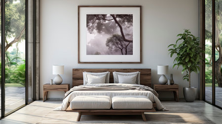 Sample frame set against a comfortable taupe bedroom backdropの素材