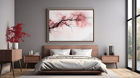 Sample frame set against a comfortable taupe bedroom backdropの素材