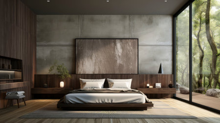 Sample frame set against a comfortable taupe bedroom backdropの素材
