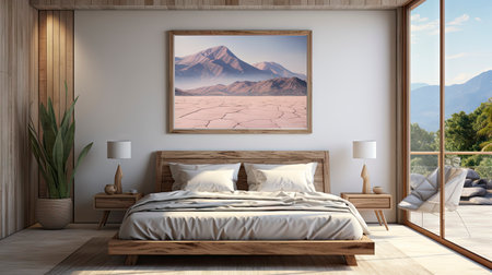 Sample frame set against a comfortable taupe bedroom backdropの素材