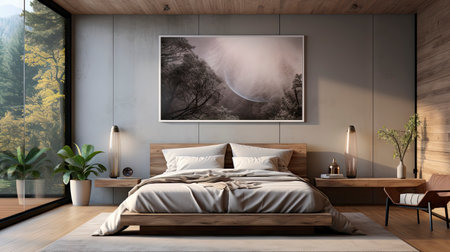 Sample frame set against a comfortable taupe bedroom backdropの素材