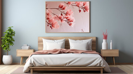 Sample frame set against a comfortable taupe bedroom backdropの素材