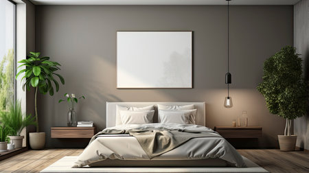 Sample frame set against a comfortable taupe bedroom backdropの素材
