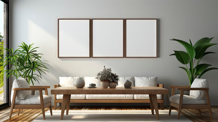 Sample frame set against a comfortable taupe bedroom backdropの素材