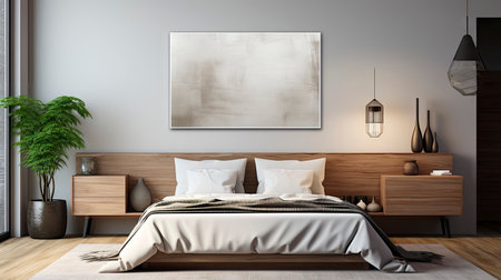 Sample frame set against a comfortable taupe bedroom backdropの素材