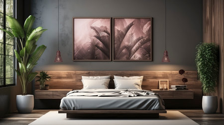 Sample frame set against a comfortable taupe bedroom backdropの素材