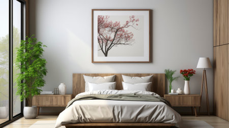 Sample frame set against a comfortable taupe bedroom backdropの素材