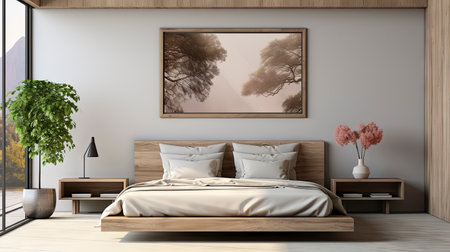 Sample frame set against a comfortable taupe bedroom backdropの素材