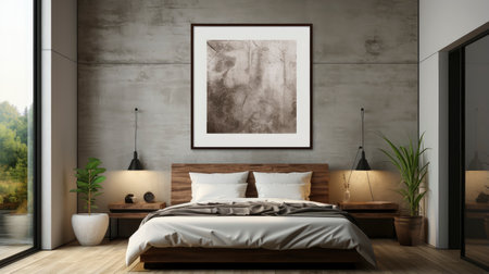 Sample frame set against a comfortable taupe bedroom backdropの素材