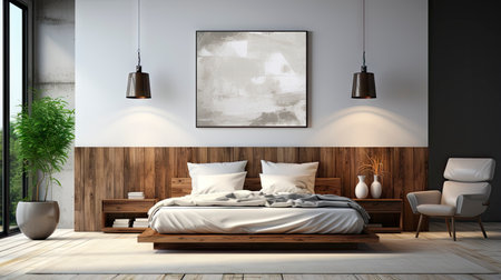 Sample frame set against a comfortable taupe bedroom backdropの素材
