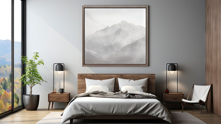 Sample frame set against a comfortable taupe bedroom backdropの素材
