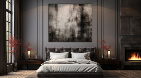 Sample frame set against a comfortable taupe bedroom backdropの素材