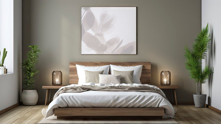 Sample frame set against a comfortable taupe bedroom backdropの素材