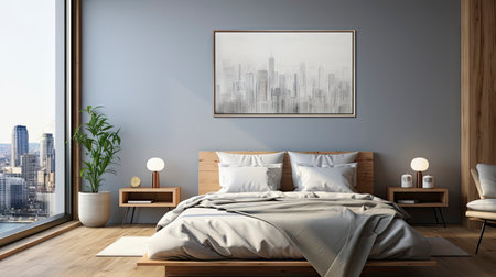 Sample frame set against a comfortable taupe bedroom backdropの素材