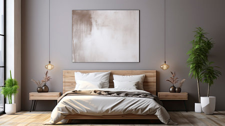Sample frame set against a comfortable taupe bedroom backdropの素材