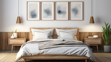 Sample frame set against a comfortable taupe bedroom backdropの素材