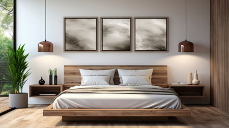 Sample frame set against a comfortable taupe bedroom backdropの素材