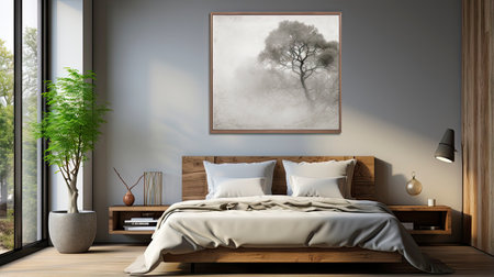 Sample frame set against a comfortable taupe bedroom backdropの素材