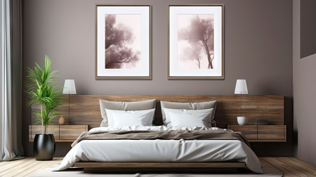 Sample frame set against a comfortable taupe bedroom backdropの素材