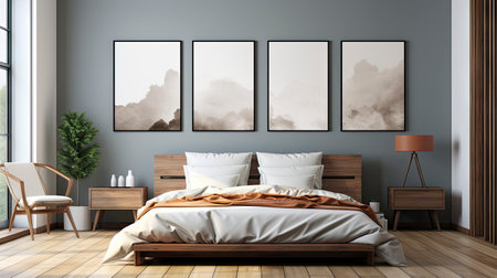 Sample frame set against a comfortable taupe bedroom backdropの素材