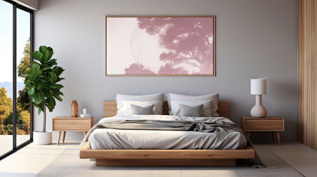 Sample frame set against a comfortable taupe bedroom backdropの素材