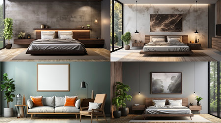 Sample frame set against a comfortable taupe bedroom backdropの素材