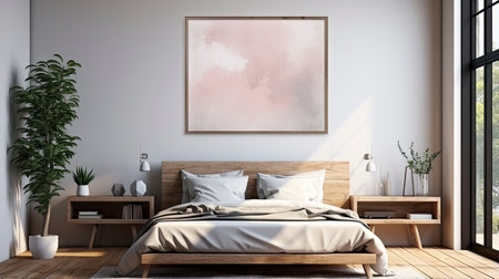 Sample frame set against a comfortable taupe bedroom backdropの素材