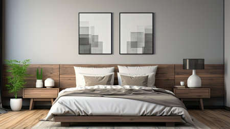 Sample frame set against a comfortable taupe bedroom backdropの素材