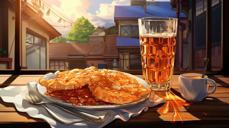 A plate of beef and cheese quesadillas with a mug of beerの素材
