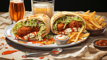Mexican cuisine nachos, tacos, guacamole, quesadillas and beerの素材