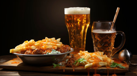 Mexican cuisine nachos, tacos, guacamole, quesadillas and beerの素材