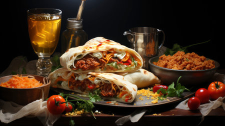 Mexican cuisine nachos, tacos, guacamole, quesadillas and beerの素材