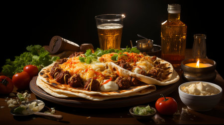 Mexican cuisine nachos, tacos, guacamole, quesadillas and beerの素材