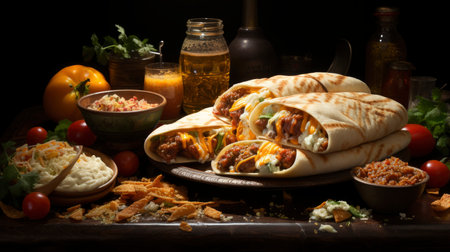 Mexican cuisine nachos, tacos, guacamole, quesadillas and beerの素材
