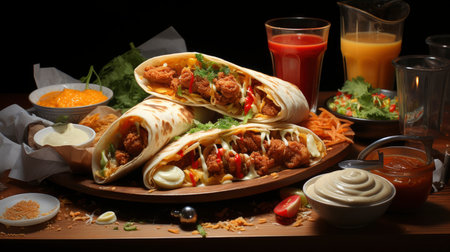 Mexican cuisine nachos, tacos, guacamole, quesadillas and beerの素材