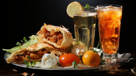 Mexican cuisine nachos, tacos, guacamole, quesadillas and beerの素材