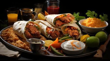 Mexican cuisine nachos, tacos, guacamole, quesadillas and beerの素材