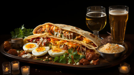 Mexican cuisine nachos, tacos, guacamole, quesadillas and beerの素材