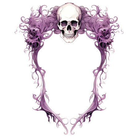 Spooky skulls and flower frame on transparent backgroundの素材