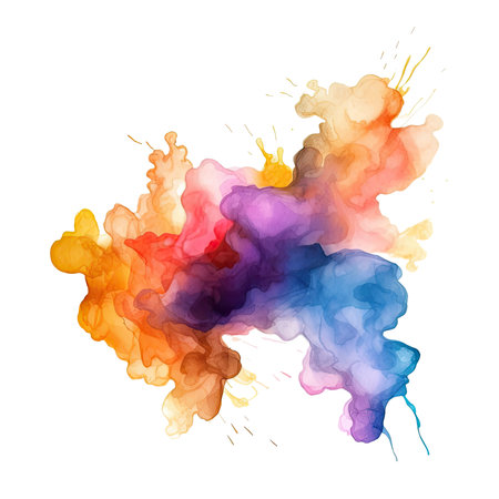 Color burst: abstract multicolored smoke with vibrant hues and isolated particles on transparent backgroundの素材