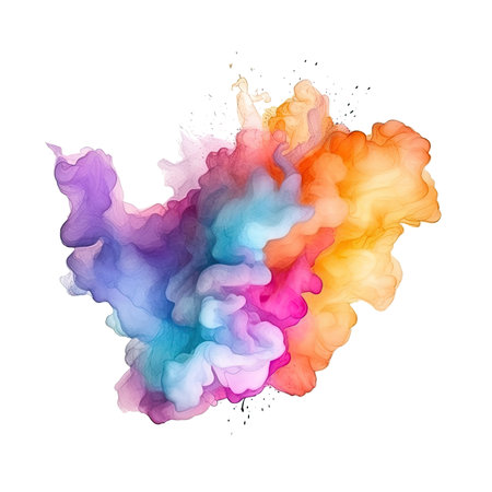 Color burst: abstract multicolored smoke with vibrant hues and isolated particles on transparent backgroundの素材