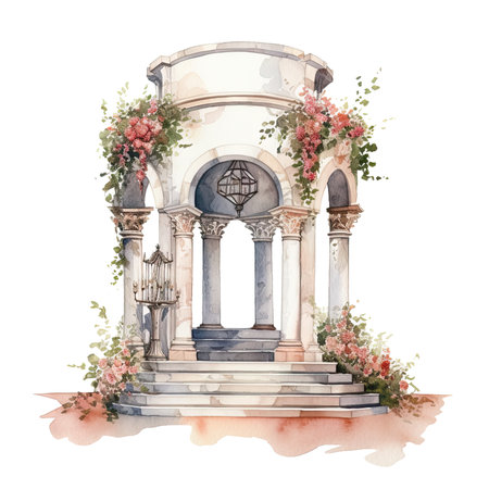 Watercolor wedding clipart set. Hand-painted illustrations isolated on white background. Romantic graphics for invitation, save the date. Wedding card decoration.の素材