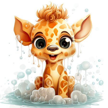 Cute giraffe with watercolor effectの素材