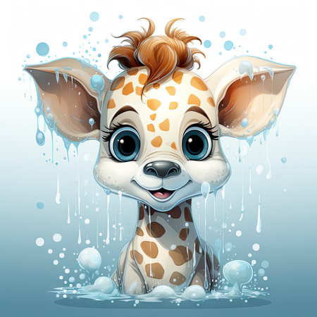 Cute giraffe with watercolor effectの素材